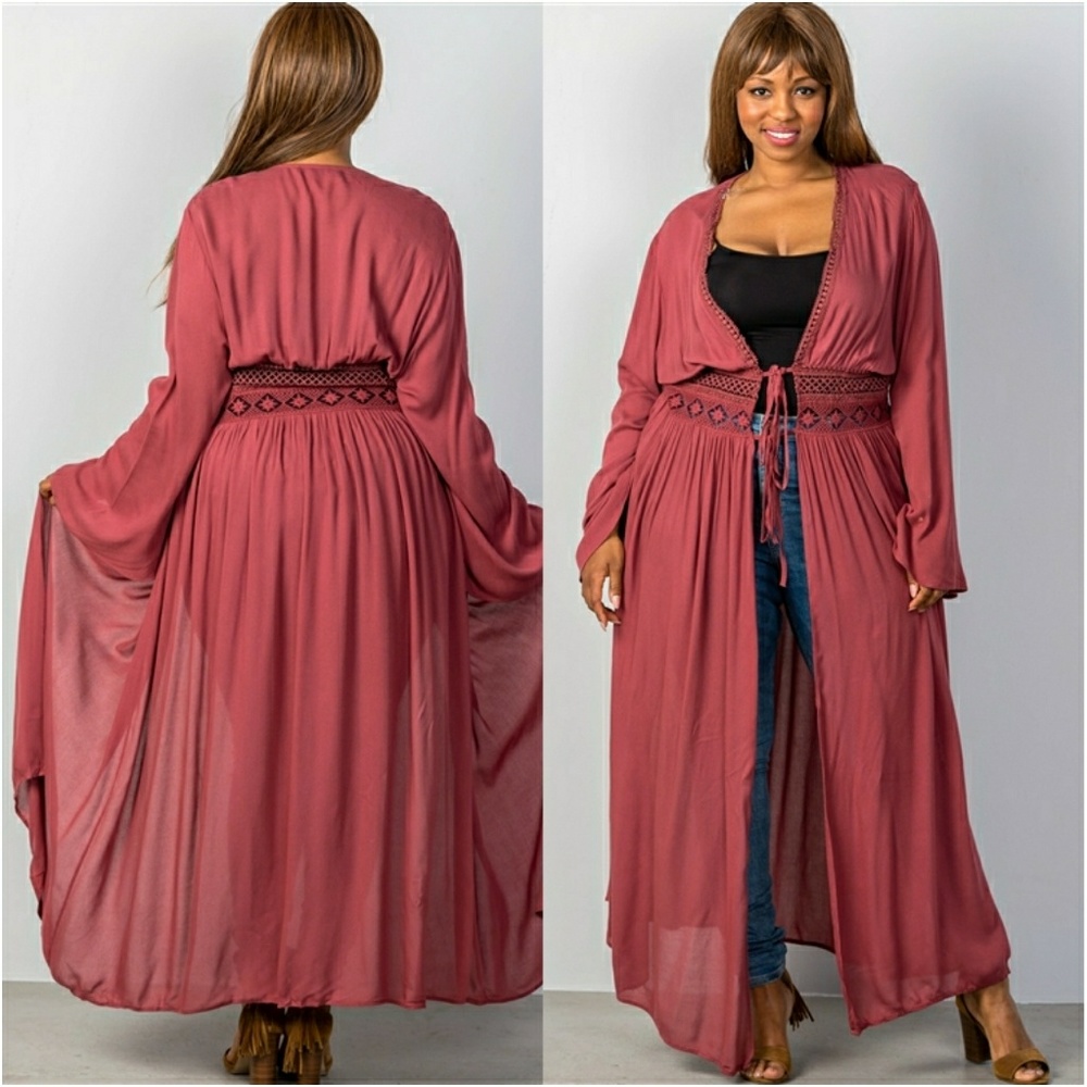 NEW PLUS SIZE CROCHET KIMONO COVERUP - Picture 3 of 3